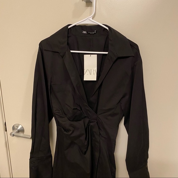 Zara Poplin Wrap Dress Black - Picture 9 of 9